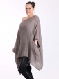 Italian Batwing Sleeves Plain Linen Top With Front Pocket-Mocha side