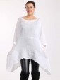 Italian Batwing Sleeves Plain Linen Top With Front Pocket-White