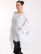 Italian Batwing Sleeves Plain Linen Top With Front Pocket-White side