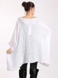 Italian Batwing Sleeves Plain Linen Top With Front Pocket-White back