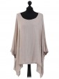 Italian Batwing Sleeves Plain Linen Tunic Top-Beige