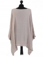 Italian Batwing Sleeves Plain Linen Tunic Top-Beige back