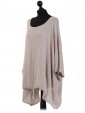 Italian Batwing Sleeves Plain Linen Tunic Top-Beige side