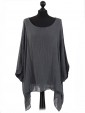 Italian Batwing Sleeves Plain Linen Tunic Top-Charcoal