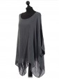 Italian Batwing Sleeves Plain Linen Tunic Top-Charcoal side