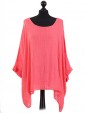 Italian Batwing Sleeves Plain Linen Tunic Top-Coral