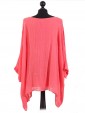 Italian Batwing Sleeves Plain Linen Tunic Top-Coral back