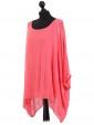 Italian Batwing Sleeves Plain Linen Tunic Top-Coral side