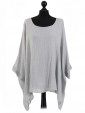 Italian Batwing Sleeves Plain Linen Tunic Top-Grey