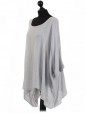 Italian Batwing Sleeves Plain Linen Tunic Top-Grey side