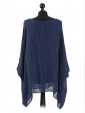 Italian Batwing Sleeves Plain Linen Tunic Top-Navy back