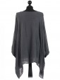 Italian Batwing Sleeves Plain Linen Tunic Top-Charcoal back