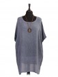 Italian Cold Dye Linen Batwing Dress with Necklace charcoal