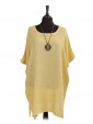 Italian Cold Dye Linen Batwing Dress with Necklace yellow