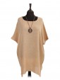 Italian Cold Dye Linen Batwing Dress with Necklace mustard