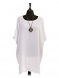 Italian Cold Dye Linen Batwing Dress with Necklace white