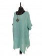 Italian Cold Dye Linen Batwing Dress with Necklace green side view