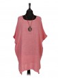 Italian Cold Dye Linen Batwing Dress with Necklace coral