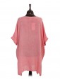Italian Cold Dye Linen Batwing Dress with Necklace coral back view