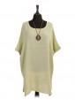 Italian Cold Dye Linen Batwing Dress with Necklace lime green