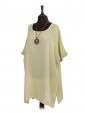 Italian Cold Dye Linen Batwing Dress with Necklace lime green side view
