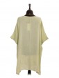 Italian Cold Dye Linen Batwing Dress with Necklace lime green back view