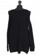Italian Cold Shoulder Knitted Round Neck Top Black Back