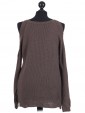 Italian Cold Shoulder Knitted Round Neck Top Brown Back