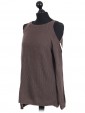 Italian Cold Shoulder Knitted Round Neck Top Brown Side