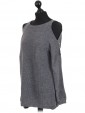 Italian Cold Shoulder Knitted Round Neck Top Charcoal Side
