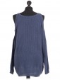 Italian Cold Shoulder Knitted Round Neck Top Denim Back