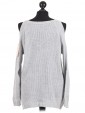 Italian Cold Shoulder Knitted Round Neck Top Light Grey Back