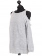 Italian Cold Shoulder Knitted Round Neck Top Light Grey Side