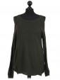 Italian Cold Shoulder Knitted Round Neck Top Khaki