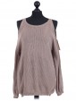 Italian Cold Shoulder Knitted Round Neck Top Mocha