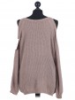 Italian Cold Shoulder Knitted Round Neck Top Mocha Back