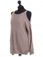 Italian Cold Shoulder Knitted Round Neck Top Mocha Side