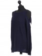 Italian Cold Shoulder Knitted Round Neck Top Navy Side