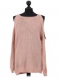 Italian Cold Shoulder Knitted Round Neck Top Nude