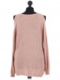 Italian Cold Shoulder Knitted Round Neck Top Nude Back