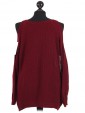 Italian Cold Shoulder Knitted Round Neck Top Wine Back
