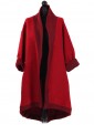 Italian Contrast Border Woolen Coat Red
