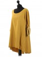 Italian Cotrise High Low Lagenlook Top Mustard Side