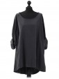 Italian Cotrise High Low Lagenlook Top Charcoal 