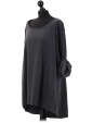 Italian Cotrise High Low Lagenlook Top Charcoal Side