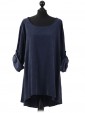 Italian Cotrise High Low Lagenlook Top Navy