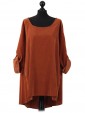 Italian Cotrise High Low Lagenlook Top Rust