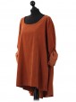 Italian Cotrise High Low Lagenlook Top Rust Side