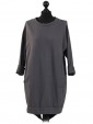 Italian Cotton High Low Knotted Hem Top-Charcoal