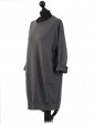 Italian Cotton High Low Knotted Hem Top-Charcoal side